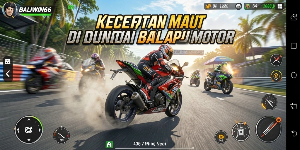 Screenshot gameplay BALIWIN66 yang menunjukkan aksi balap motor yang mendebarkan.