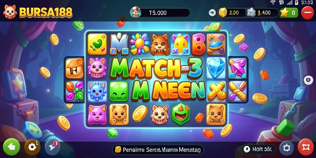 Tampilan gameplay seru dari BURSA188, game Match-3 yang menantang.