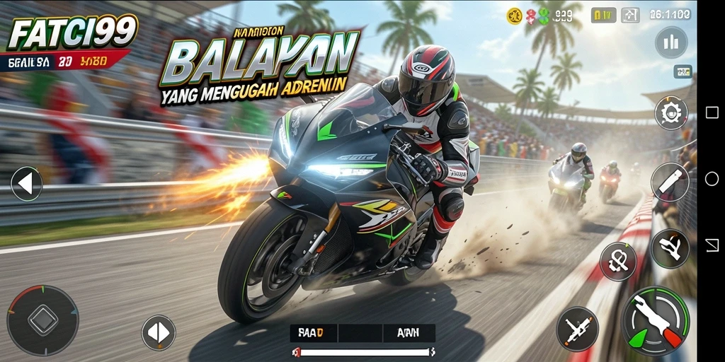 Screenshot gameplay <strong>FATCI99</strong> menampilkan aksi balapan motor yang mendebarkan.