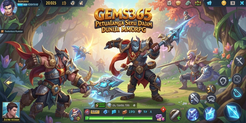 Screenshot utama GEMS365 menampilkan aksi pertarungan epik dalam dunia MMORPG.