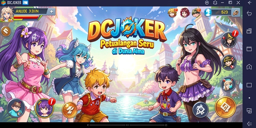Gameplay IDCJOKER dengan karakter anime ikonik dan lingkungan yang buram.
