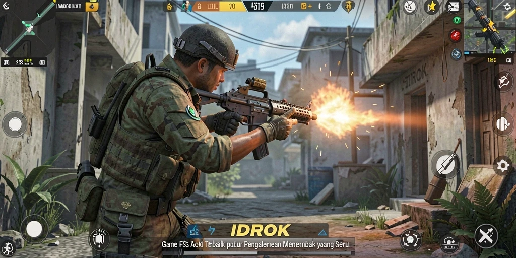 Screenshot IDROK menampilkan aksi gameplay FPS yang intens dan seru.