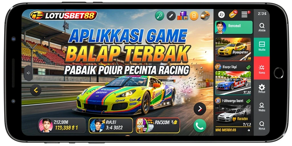Screenshot gameplay LOTUSBET88 menunjukkan pengalaman balapan yang seru dan mendebarkan.