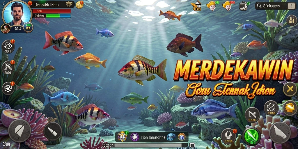 Gameplay MERDEKAWIN yang menarik dengan aksi tembak ikan.